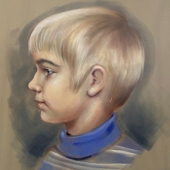 Vintage MCM 1969 Original Pastel Portrait of a Little Boy - Picture 1 of 8